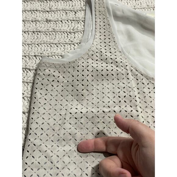 Ecru Tank Top Suede CutOut Overlay Jersey Knit Back 3930SU Womens XS Cream White - Picture 8 of 9